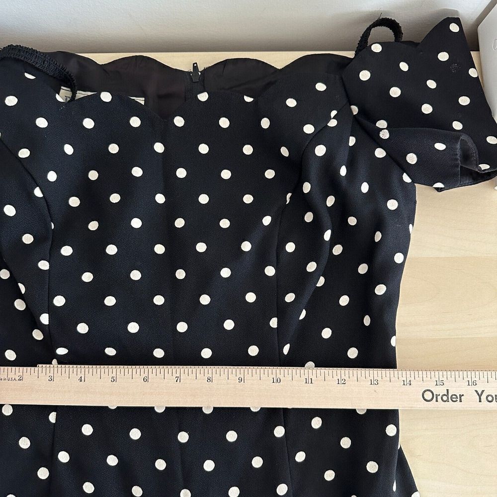 Vintage Polka Dot Dress Womens Small 90s Mini Bodycon Retro Pinup Off Shoulder - Picture 13 of 13